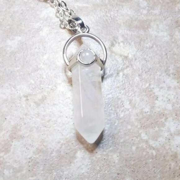 Terminated Point Crystal Quartz Pendant w. 20" Chain - Focus Meditations - Picture 7 of 14